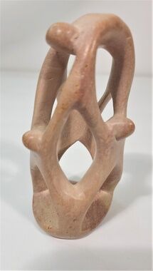 African Soapstone Figurine Hand Carved Family 3 Children 1 Adult 4 in High